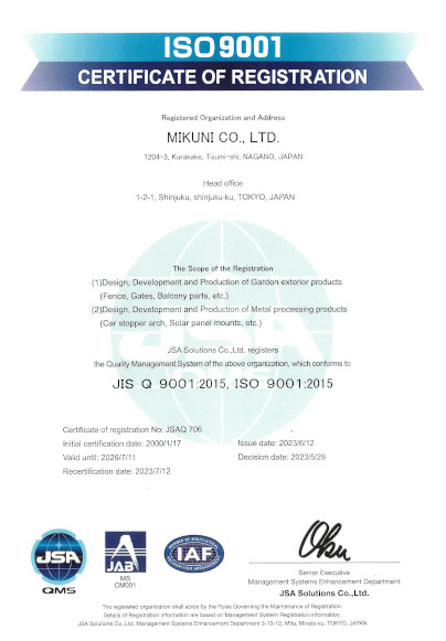 ISO 9001 CERTIFICATE OF REGISTRATION